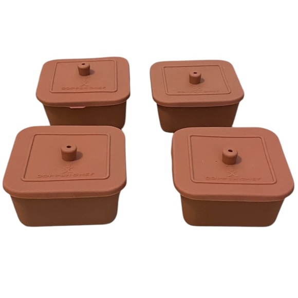 Set Of Four Square Copper Chef Lidded Silicone Ramekins- NEW - Picture 1 of 5